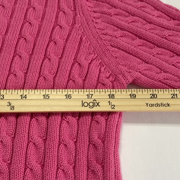 L.L. Bean Chunky Cable Knit Pink Cotton Fisherman Crewneck Sweater - Picture 11 of 12
